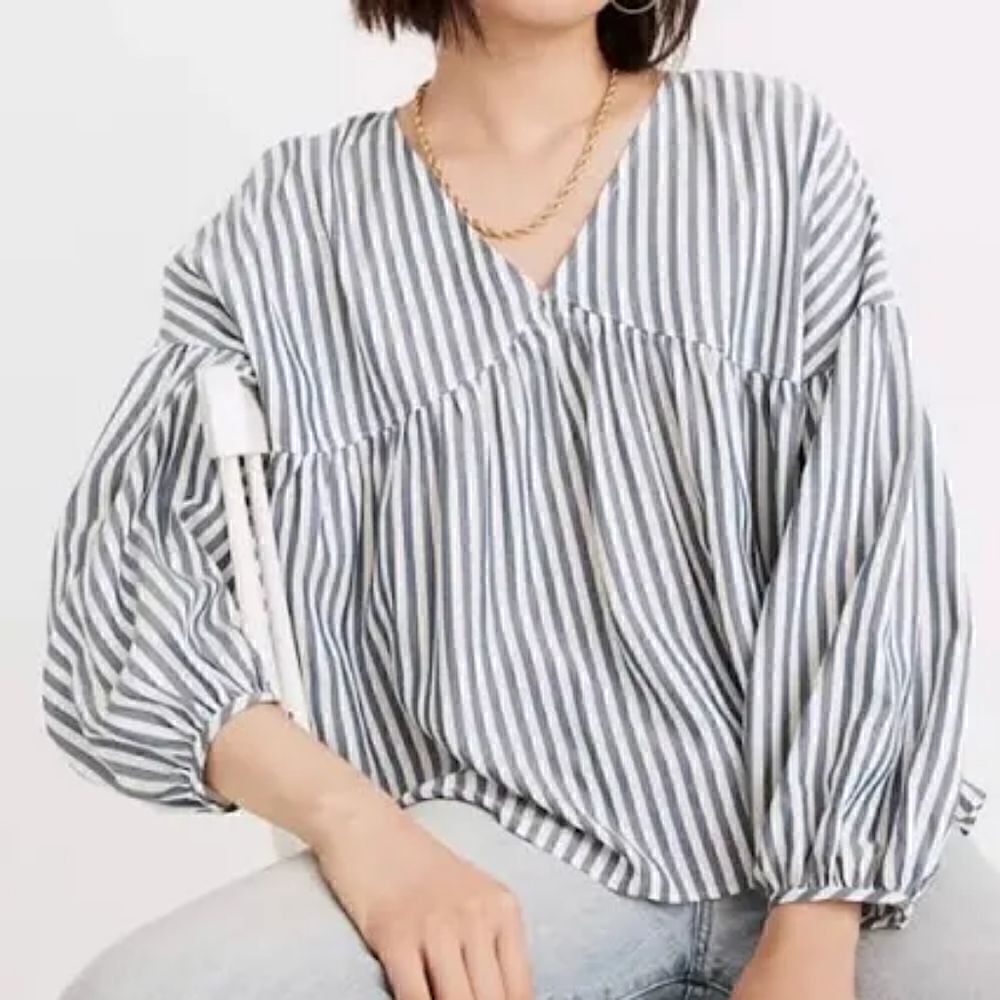 Madewell Monterey Striped Top with Balloon Sleeve. Size S.
